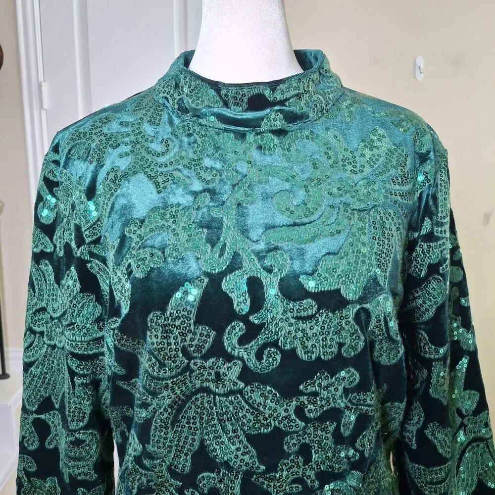 VENUS Velvet Sequin Mini Dress Green Women 10 Cocktail Holiday Christmas Party